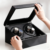 Boîte à montres automatique en bois de haute qualité à 4 emplacements avec boîte de rangement à 6 emplacements et intérieur en velours