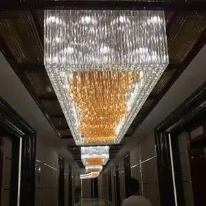 5 star hotel lobby project modern rectangular antique flush mount led crystal chandeliers