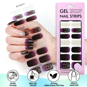 Großhandel Professionelle Gruselige Halloween-Kürbis-Fledermaus-Spinnennetz Orange-Schwarz Glänzende DIY-Maniküre Semi-Cured Gel-Nagelstreifen - Product Image 2