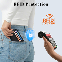 Dompet Tipis Saku Depan Minimalis Fashion PU Tempat Kartu Anti RFID Penutup Terbuka Dompet Pendek Lapisan Nilon JIANJI