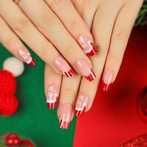 24 Stks/set Franse Rode Effen Kleur Kerst Snoep Streep Sneeuwvlok Nail Tips Pers Op Nagels Groothandel 3465/2689 - Product Image 4