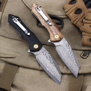 سكين جيب قابل للطي من الفولاذ الدمشقي GT-DM020، قابل للتخصيص بمقبض من الخشب/ألياف الكربون G10 - Product Image 2