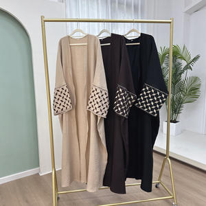 Gaun Abaya Muslim Wanita Modis Sharut New Turkey EID Ramadan, Bordir Crepe Palestina Kefiyyeh Dubai, Gaya Kimono untuk Remaja Putri - Product Image 5