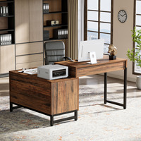 Bureau d'ordinateur en forme de L de grande taille Tribesigns pour le bureau à domicile avec armoire à 4 tiroirs et 6 tiroirs Meubles de bureau en bois