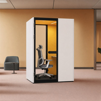 Cabine de bureau insonorisée moderne en stalinite avec cadre en aluminium et éclairage LED, pour un espace intérieur silencieux, une seule place