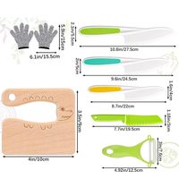 40 pièces : Gants, Manchons de protection, Tablier, Éplucheur en Y, Planche à découper, Couteau de cuisine en plastique ondulé pour enfants, Ensemble de couteaux de cuisine pour fruits sécurisé pour tout-petits et enfants