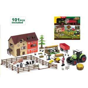 Çocuklar çiftlik blokları ev modeli Playsets çit ile çiftlik kamyonu traktör oyuncak hayvan figürleri karakterler çiftçiler