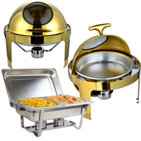 Équipement de restauration commerciale, ensemble de chauffe-plat rond de luxe en acier inoxydable or, ensemble de Buffet