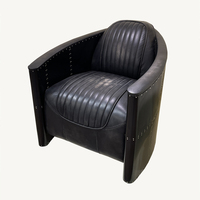 Fauteuil Aviateur en Aluminium Noir Rétro Vintage en Cuir Véritable Tomcat