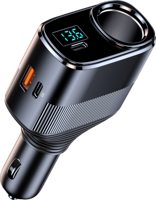 Pengisi Daya Mobil Super Cepat 145W dengan Soket Pemantik Rokok PD 45W Adaptor USB Tipe C Layar Tampilan Tegangan LED untuk iPhone Samsung Truk
