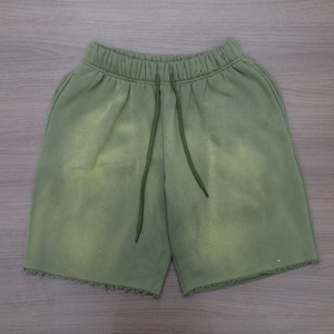 2026 New Arrival Men's Drawstring 100% Cotton Washed Distressed Print Custom Logo <b>Hip</b> Hop Streetwear Casual Loose Fit Shorts - Product Image 3