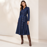 Robe longue décontractée pour femme à col rabattu et manches longues, coupe régulière, grandes tailles, écologique et respirante, automne/hiver 2026