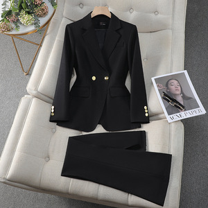 Women's Black Pants Suit Polyester Blend Anti-Wrinkle Professional Workwear Formal Wear - Product Image 1