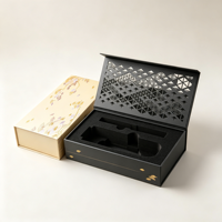 Caja de Regalo de Papel Duro de Alta Gama al por Mayor, Caja con Cajón con Estampado Dorado Personalizado, Caja de Embalaje con Ventana Cortada con Láser