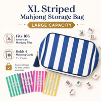 Sac de rangement en nylon imperméable grande capacité multicolore à fermeture éclair pour tuiles de Mahjong américain, motif Cabana à rayures et pompon, expédition rapide