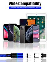 Vente chaude 360 540 degrés 5A chargeur rapide LED magnétique 3 en 1 câble de charge USB en cuivre pur pour IOS