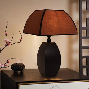 โคมไฟตั้งโต๊ะสีดำแบบย้อนยุคที่เรียบง่ายของจีนสำหรับห้องนอนห้องนั่งเล่นโคมไฟตกแต่งข้างเตียงทำจากไม้ไฟ LED - Product Image 3