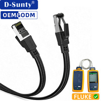 Kabel Ethernet Flat OEM CAT8 40Gbps Hitam Berlapis Kain RJ45 Patch Cord CE RoHS untuk Server Gaming di Bawah Karpet
