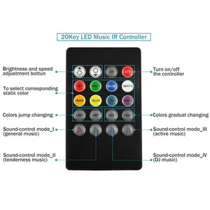 Controlador <span class=keywords><strong>de</strong></span> tira LED inalámbrico inteligente RF, cambio <span class=keywords><strong>de</strong></span> color, 20 teclas, 4 pines, RGB, control <span class=keywords><strong>de</strong></span> <span class=keywords><strong>sonido</strong></span> musical, regulador <span class=keywords><strong>de</strong></span> intensidad LED, control remoto negro - Product Image 2
