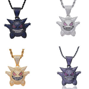 Moda Bling Bling 5A spugna di zircone cartone animato <span class=keywords><strong>Bob</strong></span> quadrato intarsiato di zircone ciondolo Hip Hop collana gioielli - Product Image 4