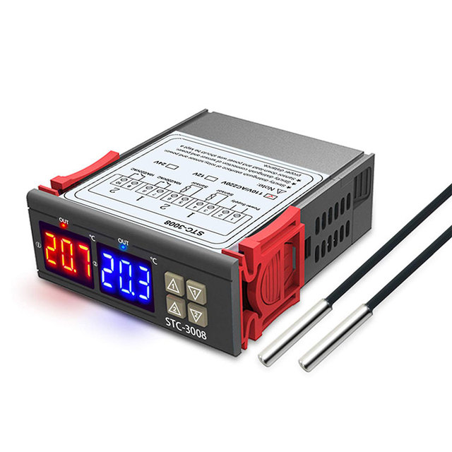 STC-3008 Dual Display 2 Relay Output 110-220V Digital Differential Temperature Controller Thermostat for Heating Cooling Device
