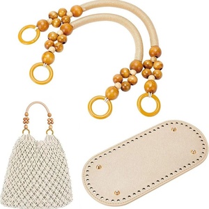 Sac à main vintage europé<span class=keywords><strong>en</strong></span> et américain <span class=keywords><strong>en</strong></span> <span class=keywords><strong>cuir</strong></span> PU imperméable avec accessoires perlés, poignée <span class=keywords><strong>en</strong></span> perles de bois, sac à main tissé DIY - Product Image 4