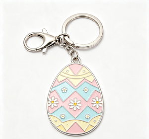 <b>Custom</b> Printed Stainless Steel Easter Egg <b>Keychain</b> Enamel Flower Metal Key Ring Promotion Gift - Product Image 4