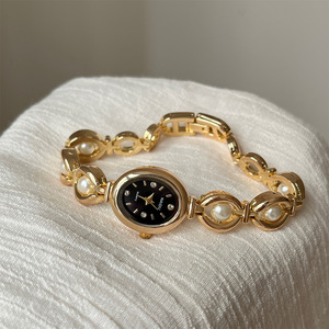 LYN-202 Orologio di Lusso da <span class=keywords><strong>Donna</strong></span> in <span class=keywords><strong>Oro</strong></span> con Bracciale di Perle, Movimento al Quarzo, Quadrante in Vetro, Vari Tipi - Regalo per Affari e Sport - Product Image 3