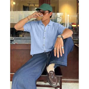 Chemise à Boutons en Tricot pour Homme FOXA, Manches Courtes, Respirante, Décontractée, pour les Vacances, Polo en Coton Bleu Clair - Product Image 5