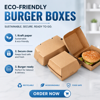 Boîte à hamburger en kraft premium, emballage alimentaire jetable en papier pour poulet frit, frites, à emporter, restaurant, usage personnalisé