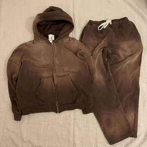 Custom Logo 460GSM Heavyweight Acid Wash Breathable Solid 100% Cotton <b>Men's</b> Autumn Tracksuit - Product Image 2