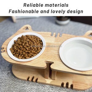 EUR Vet khéo léo Thiết Kế Bằng Gỗ Cao Mèo Món Ăn Thiết Lập Tròn Đôi Bát Trung Chuyển Thân Thiện Với Môi Đứng Cho Mèo & Chó - Product Image 4