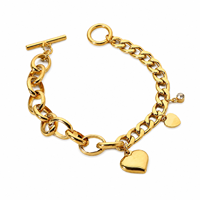 Bracelet tendance en acier inoxydable avec fermoir OT et breloque cœur, chaîne gourmette plaquée or 18 carats pour femme, bijoux en zircon cubique