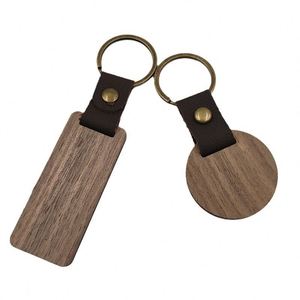 Personnalisez votre logo - Porte-clés en bois de noyer noir avec cuir et chaîne métallique, logo gravé au laser - Product Image 3