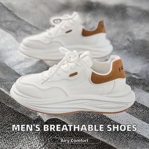 New Men's Spring 2025 Breathable <b>White</b> Canvas <b>Lace</b>-up Sneakers Versatile Thick-soled Walking Shoes Casual Trendy Fashion - Product Image 2