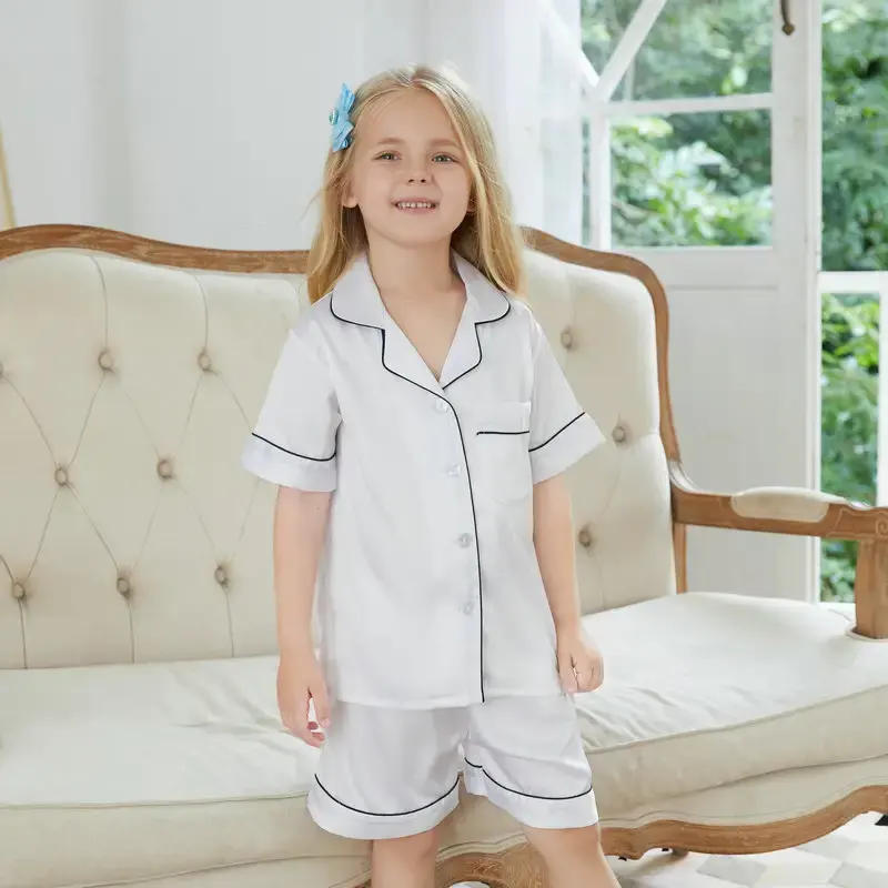 Conjunto de pijamas de satén de seda para niño y niña de 4 a 10 años, conjunto de pijamas de manga corta, pantalones cortos, ropa de dormir