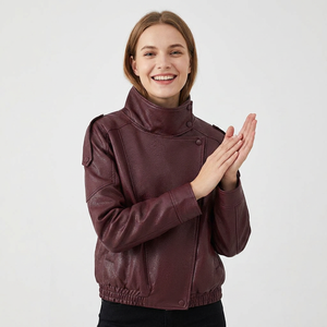<b>Women's</b> Leather <b>Jacket</b> 2026 <b>Spring</b> New Fashionable Versatile Mandarin Collar Bomber <b>Jacket</b> Solid Zipper Eco-Friendly <b>Jacket</b> - Product Image 2