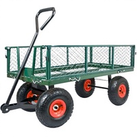 Chariot de jardin pliable à quatre roues en acier inoxydable avec revêtement en poudre argentée, poignée ergonomique, pour extérieur, OEM FY