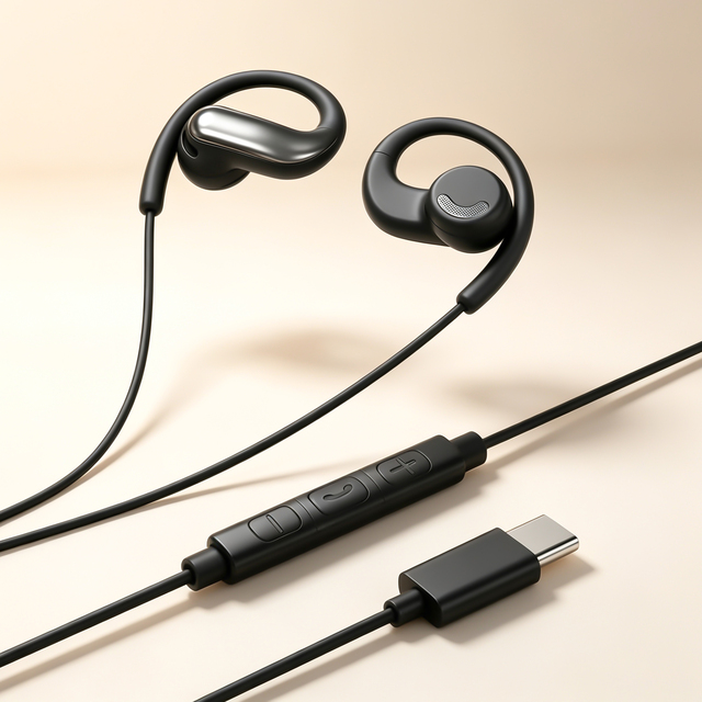 Open Ear Earbuds Type-C Wired Ear Hook IPX0 Waterproof 1.2m Cable Sports Earphones Custom Fit 1 Year Warranty for Running