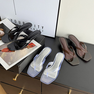 Sandales Meifei Jelly Shoes à bout carré, talon chaton, à enfiler, transparentes, noir, marron, bleu, doublure en PVC - Product Image 4