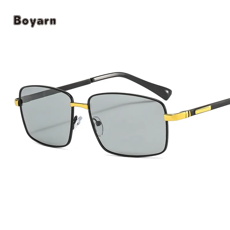 Boyarn 2022 Mens Vintage Square Sunglasses UV400 Lens Eyewear Fashion Photochromic Polarized Male Sunglasses For Men Shades