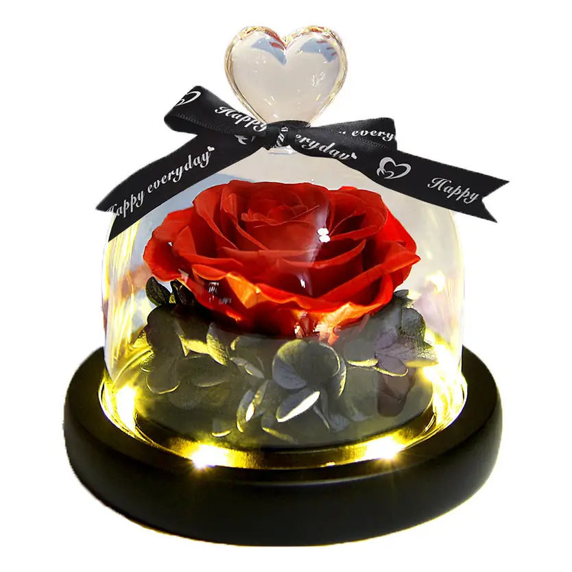 Christmas gift high quality eternal roses preserved flower glass dome immortal rose Beauty and the Beast rose in glass dome