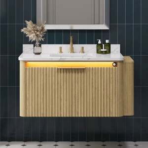 Mueble de Baño Moderno con Lavabo, Ahorrador de Espacio, Montado en la Pared, de Madera - Product Image 3