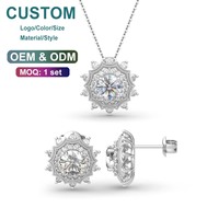 Parure de bijoux de mariée en argent 925 de luxe avec pendentif tournesol et boucles d'oreilles clous, en moissanite certifiée GRA, vente chaude du fabricant