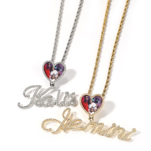 Novedad de <span class=keywords><strong>2022</strong></span>, Letras Cursivas de Metal Personalizadas, Letras Personalizadas con Foto, Colgantes con Nombre - Product Image 1