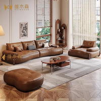 Canapé en cuir véritable brun caramel, finition huile cirée, style vintage antique, avec pieds en bois massif mobiles, pour salon, petit appartement, rangée droite