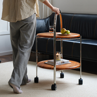 Table basse pliable à roulettes avec plateau en bois de caoutchouc de qualité AA et structure en acier inoxydable pour salon, chambre, petit espace, restaurant