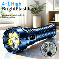 Lampe torche LED 4+1 zoomable en aluminium, rechargeable par USB, étanche, pour camping et extérieur, avec modes spot, flood et stroboscope