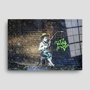 Impresión en Lienzo de Banksy, Niño Pescador: Decoración de Arte Urbano, Arte en Vidrio Templado - Product Image 2