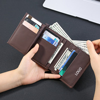 Dompet Kulit Asli Minimalis Vintage Tipis Anti Air dengan RFID Blocking, Tempat Kartu dan Koin untuk Pria